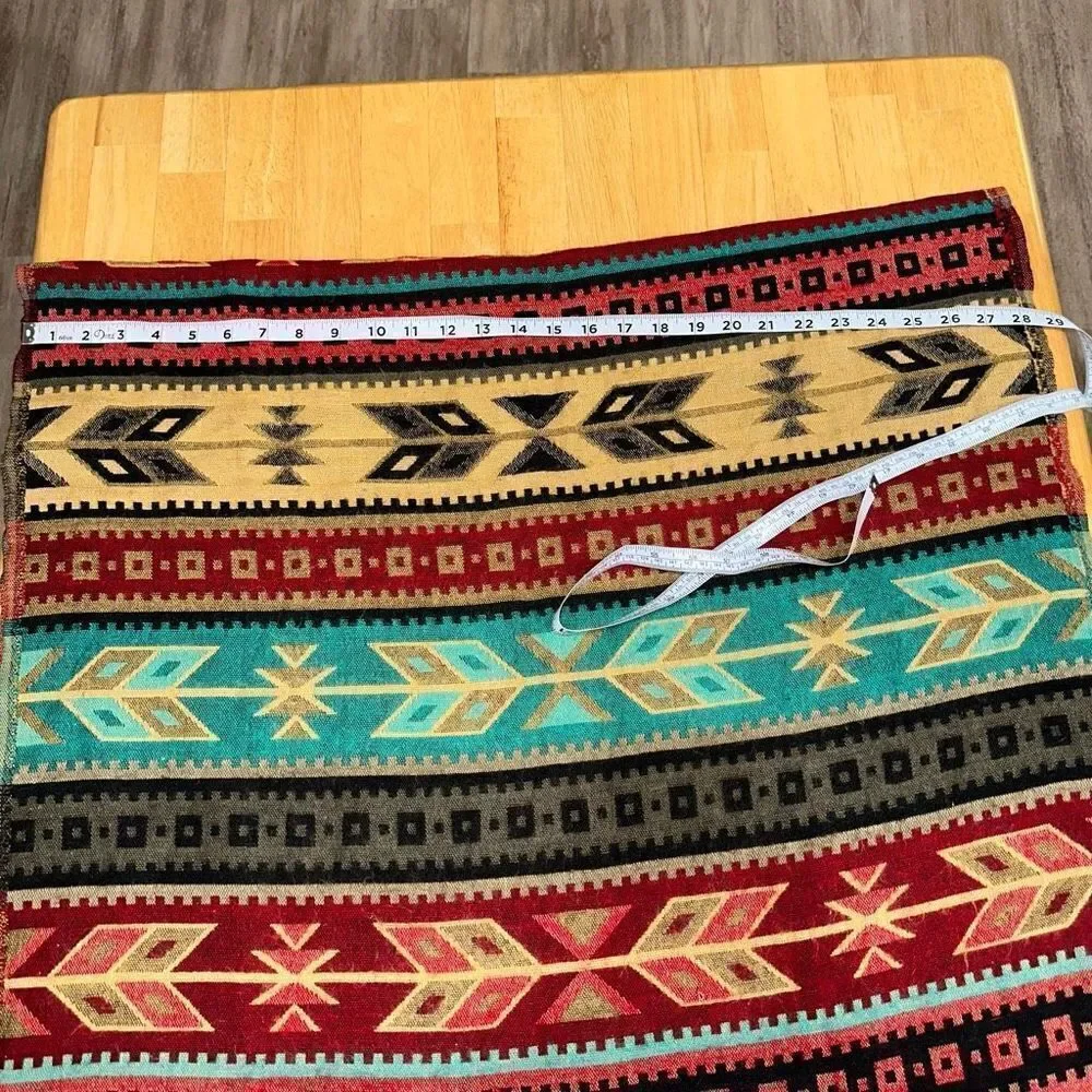 Southwestern‎ Vintage Yarn Woven Sweater Shawl Scarf Colorful Bohemian Fringe